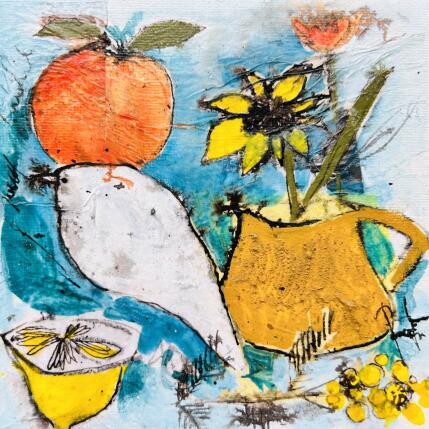 Painting Mimosa et tournesol by Colombo Cécile | Painting Naive art Acrylic, Gluing, Ink, Pastel, Watercolor Still-life