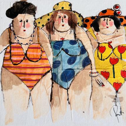 Peinture Jeannette Zoé Martine par Colombo Cécile | Tableau Art naïf Acrylique, Aquarelle, Collage, Encre, Pastel Portraits