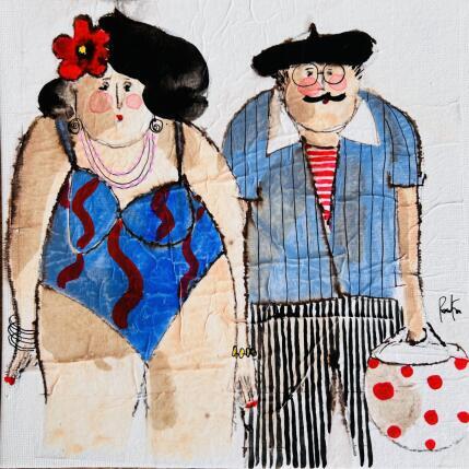 Peinture Bernadette Paulo par Colombo Cécile | Tableau Art naïf Acrylique, Aquarelle, Collage, Encre, Pastel Portraits, Scènes de vie