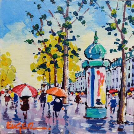 Peinture BOULEVARD HAUSSMANN SOUS LA PLUIE par Euger | Tableau Figuratif Acrylique Scènes de vie, Société, Urbain