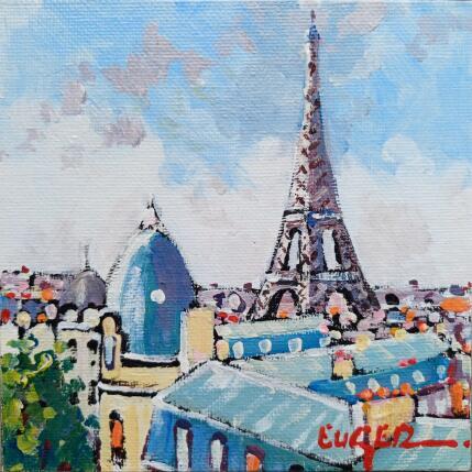 Peinture TOITS DE PARIS PRES DE LA TOUR EIFFEL par Euger | Tableau Figuratif Acrylique Paysages, Société, Urbain