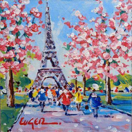 Peinture JOUR DE PRINTEMPS A LA TOUR EIFFEL par Euger | Tableau Figuratif Acrylique Scènes de vie, Urbain
