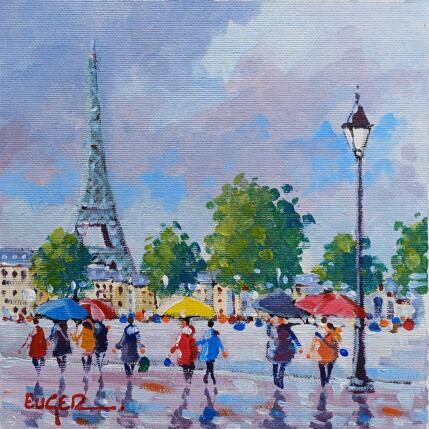 Peinture PLUIE PLACE DE LA CONCORDE par Euger | Tableau Figuratif Acrylique Paysages, Scènes de vie, Urbain