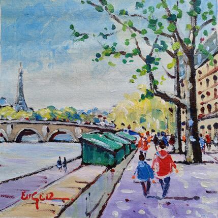 Peinture LES QUAIS A PARIS par Euger | Tableau Figuratif Acrylique Paysages, Scènes de vie, Urbain