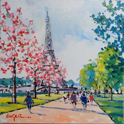 Peinture  PRINTEMPS PRES DE LA TOUR EIFFEL par Euger | Tableau Figuratif Acrylique Paysages, Société, Urbain