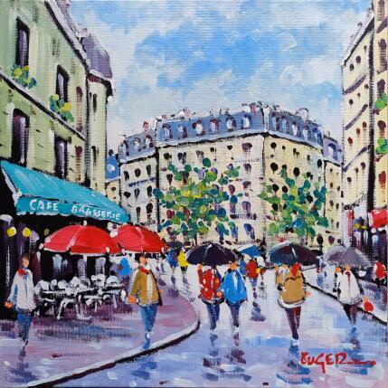 Peinture PLUIE QUARTIER LATIN A PARIS par Euger | Tableau Figuratif Acrylique Scènes de vie, Société, Urbain