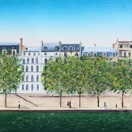 Peinture L'été sur les quais de Seine par Dessapt Elika | Tableau Impressionnisme Acrylique, Sable