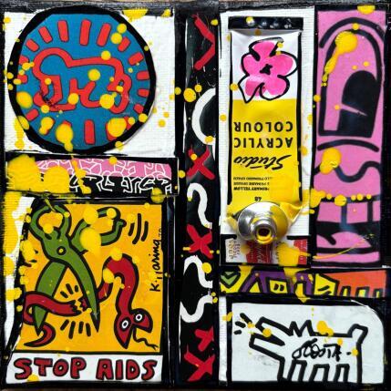 Pintura Tribute to Keith Haring por Costa Sophie | Pintura Pop-art Acrylic, Gluing, Upcycling Pop icons