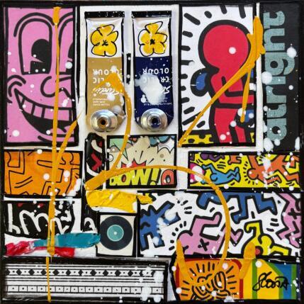Peinture Tribute to Keith Haring par Costa Sophie | Tableau Pop-art Acrylique, Collage, Upcycling Icones Pop