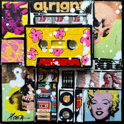 Peinture POP K7 (jaune) par Costa Sophie | Tableau Pop-art Acrylique, Collage, Upcycling Icones Pop