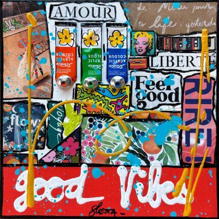 Peinture Good vibes par Costa Sophie | Tableau Pop-art Acrylique, Collage, Upcycling