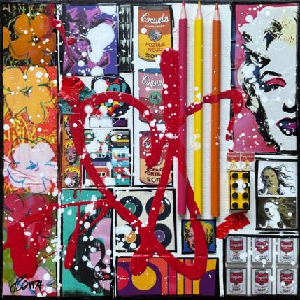 Gemälde Tribute to Warhol von Costa Sophie | Gemälde Pop-Art Acryl, Collage, Upcycling Pop-Ikonen