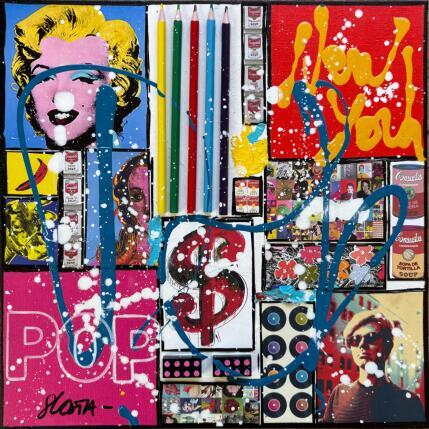 Painting POP NY (WARHOL) by Costa Sophie | Painting Pop-art Acrylic, Gluing, Upcycling Pop icons