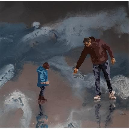 Peinture Papa indicateur par Sand | Tableau Figuratif Acrylique Scènes de vie