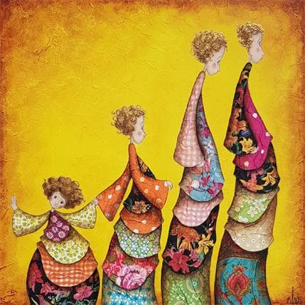 Peinture Ma tribu 3 par Blais Delphine | Tableau Art naïf Acrylique Scènes de vie