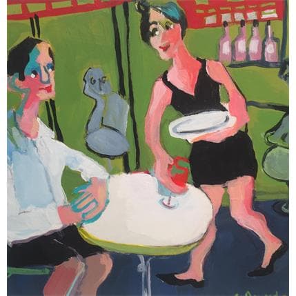 Peinture Le bar vert par Doucedame Christine | Tableau Figuratif Acrylique Scènes de vie