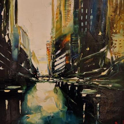 Painting DARK DOWNTOWN by Bond Tetiana | Painting Figurative Oil Urban