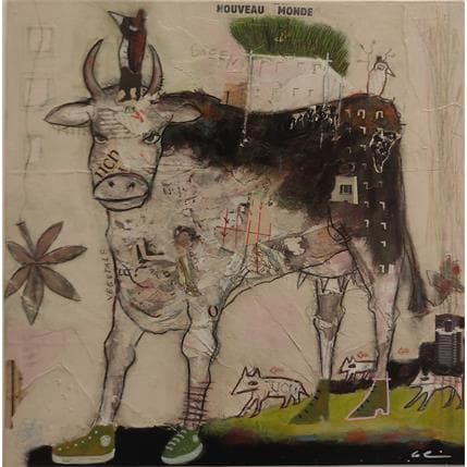 Peinture Nouveau monde vert par Colin Sylvie | Tableau Art Singulier Acrylique Animaux