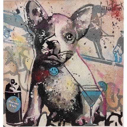 Peinture My french bulldog loves cocktail par Cornée Patrick | Tableau Pop-art Acrylique Animaux