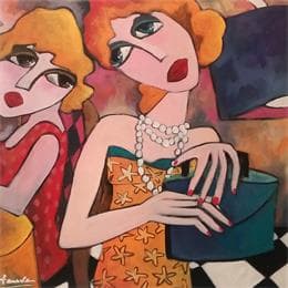 Gemälde Femme au sac à main von Fauve | Gemälde Figurativ Acryl Alltagsszenen