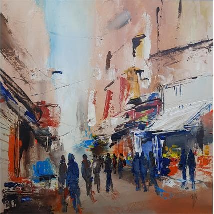 Peinture Rue commercante par Raffin Christian | Tableau Figuratif Acrylique, Huile scènes de vie