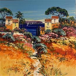 Painting Terrasse fleurie by Corbière Liisa | Painting Figurative Oil Landscapes