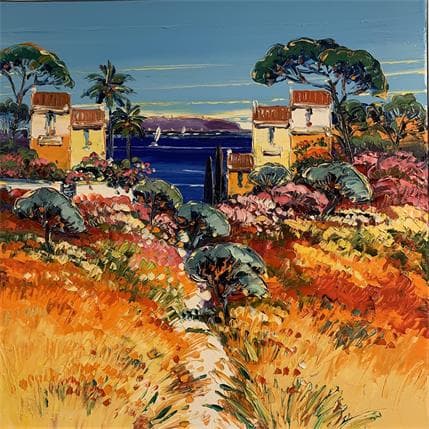 Painting Terrasse fleurie by Corbière Liisa | Painting Figurative Oil Landscapes