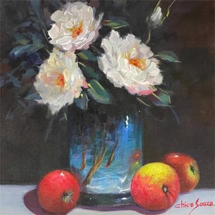 Peinture peach and apple par Chico Souza | Tableau Figuratif Huile Natures mortes