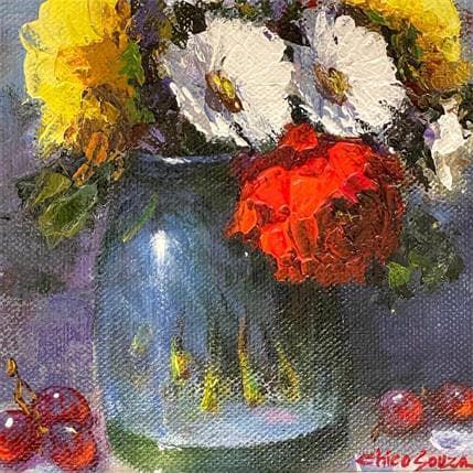 Peinture white, blue and yellow par Chico Souza | Tableau Figuratif Huile Natures mortes