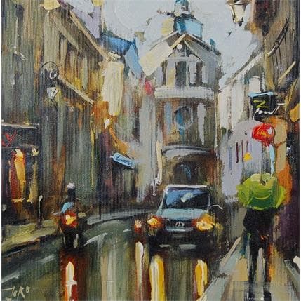 Peinture Rainy street par Joro | Tableau Figuratif Huile Urbain