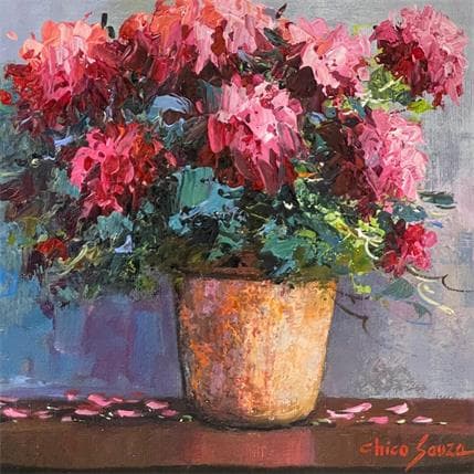 Peinture gerãnio rosa par Chico Souza | Tableau Figuratif Huile Natures mortes
