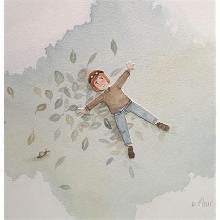 Peinture Nestor, le rêveur par Marjoline Fleur | Tableau Art naïf Aquarelle Scènes de vie