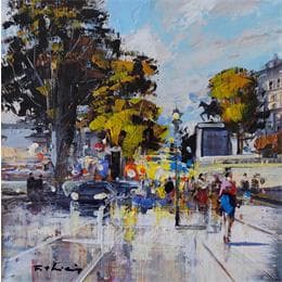 Pintura Quai devant l'Hôtel de ville por Frédéric Thiery | Pintura Figurative Acrylic Urban