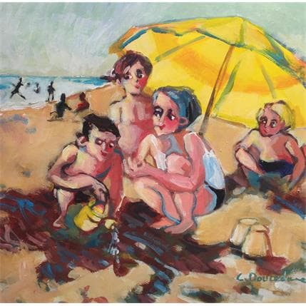 Peinture L'arrosoir jaune par Doucedame Christine | Tableau Figuratif Acrylique Scènes de vie