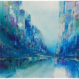 Peinture Balade bleue par Levesque Emmanuelle | Tableau Abstrait Huile Urbain