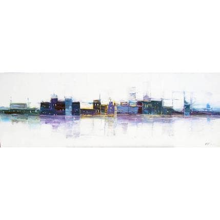 Peinture Composition linéaire en bleus et mauves par Fièvre Véronique | Tableau Abstrait Acrylique Urbain