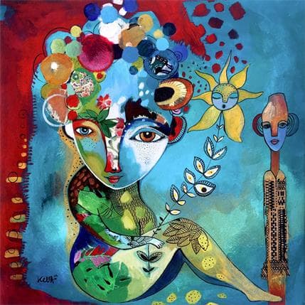 Peinture Cueillir le soleil par Ketfa Laure | Tableau Art Singulier Acrylique Scènes de vie