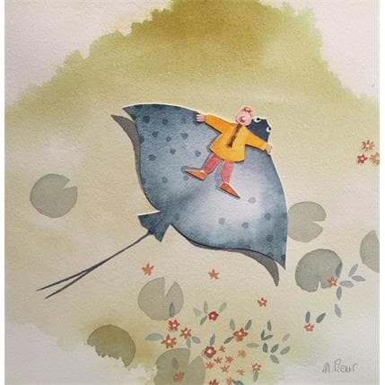 Peinture Vol au-dessus des nénuphars par Marjoline Fleur | Tableau Art naïf Scènes de vie