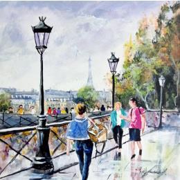 Pintura Tour Eiffel Pont des Arts por Lallemand Yves | Pintura Figurative Acrylic Life style, Urban