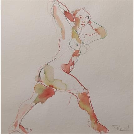 Peinture méline debout par Brunel Sébastien | Tableau Figuratif Aquarelle Nu