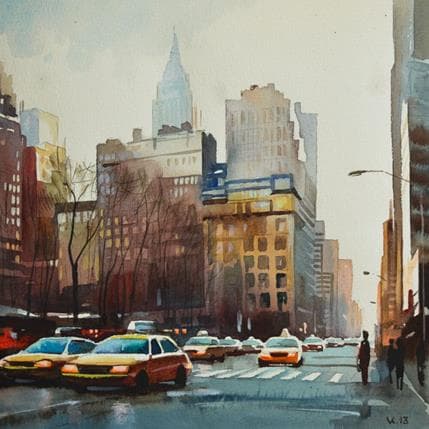 Peinture New York m6 par Khodakivskyi Vasily | Tableau Figuratif Aquarelle Urbain