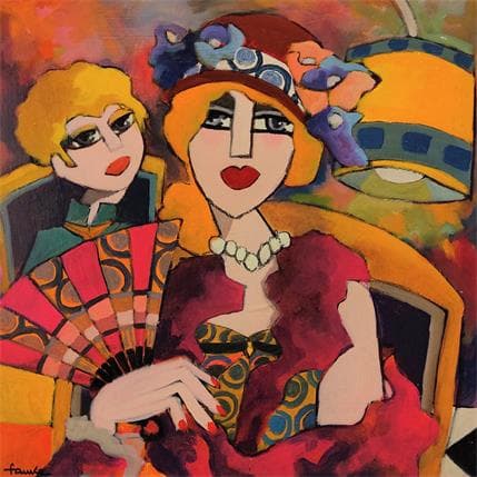 Peinture Tout de rose vétue par Fauve | Tableau Figuratif Huile Scènes de vie