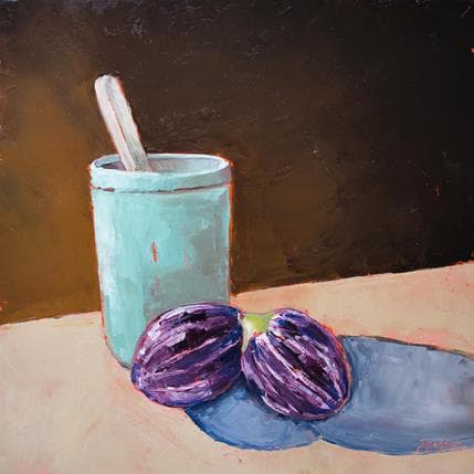 Peinture Pot-Bleu-Aubergines par Morales Géraldine | Tableau Figuratif Acrylique, Huile Natures mortes