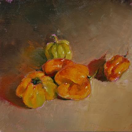 Painting 5 piments by Morales Géraldine | Painting Figurative Acrylic, Oil Still-life