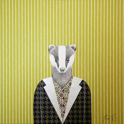 Peinture Blaireau en costume par Ann R | Tableau Art naïf Huile Animaux