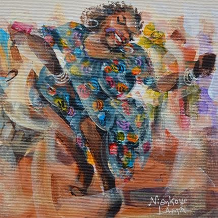 Peinture La denseuse au djembé par Lama Niankoye | Tableau Figuratif Acrylique scènes de vie