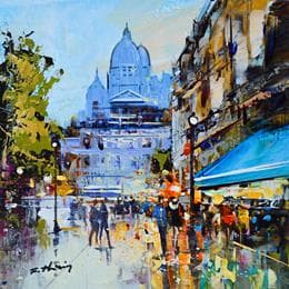 Pintura Place d’Anvers, le Sacré Coeur por Frédéric Thiery | Pintura Figurative Acrylic Urban