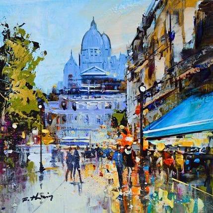 Painting Place d’Anvers, le Sacré Coeur by Frédéric Thiery | Painting Figurative Acrylic Urban