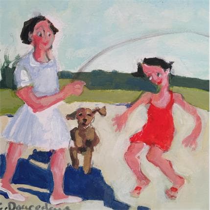Peinture Chien qui saute par Doucedame Christine | Tableau Figuratif Acrylique Scènes de vie