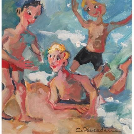 Peinture A l'eau les copains par Doucedame Christine | Tableau Figuratif Acrylique Scènes de vie